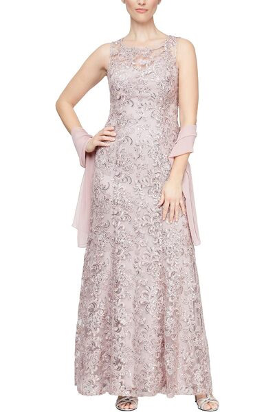 Alex Evenings Long Cap Sleeve V-Neck Dress Embellished Waist Detail
