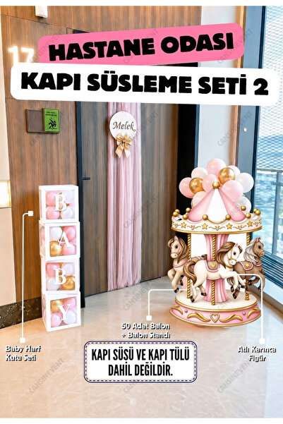 Her Şey Dahil Hastane Odası Kapı Süsleme Seti Pembe Atlı Karınca - Balon Standı