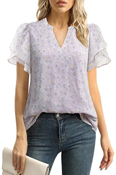 GENERAL Lotusmile Womens Dressy Chiffon Blouses Summer Puff Petal Short Sleev...
