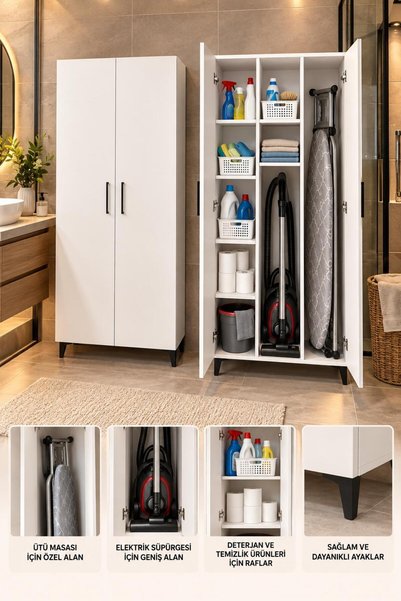 VİTTALİA 2 Kapaklı TEMİZLİK DOLABI Mutfak Dolabı Banyo Dolabı Çok Amaçlı Dola...