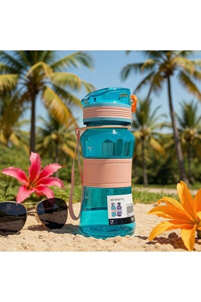 B&D Sports Water Bottle, 400ml, Turquoise and Pink, Portable with Carry Strap