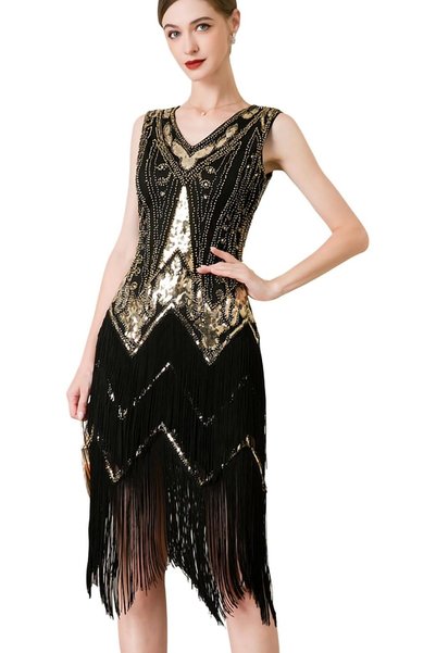 Generic Great Gatsby 1920's Party Sequin Tassel Flapper Dress V Neck Vintage ...