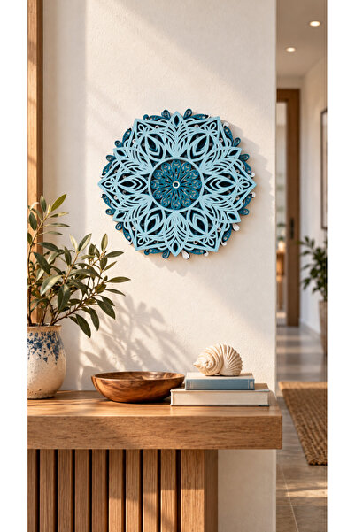 Floral Mandala Ahşap Duvar Dekoru Çiçek Desenli Çok Katmanlı El İşçiliği Boyama