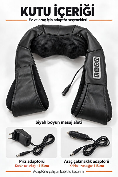 ALFAGİFT Isıtmalı Döner Başlıklı Boyun Omuz Sırt Bel Bacak Masaj Aleti, Hız Ayarlı Ev ve Araç Adaptörlü Siyah Masaj Cihazı