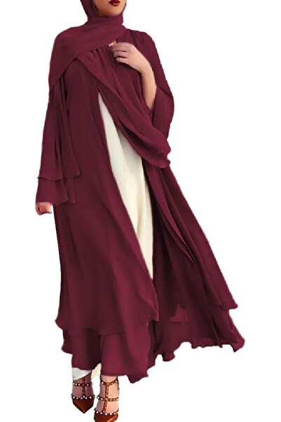 IWEMEK Women Chiffon Muslim Dress Middle East Arabian Robe Islamic Open Front...