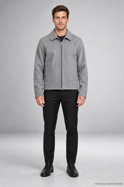 Firststops Men's Gray Lined Cashmere Jacket