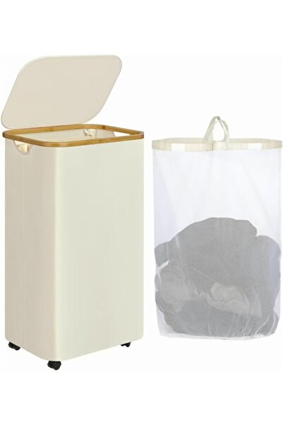 Generic Large Laundry Basket with Lid, 110L Tall Laundry Basket with Bamboo H...