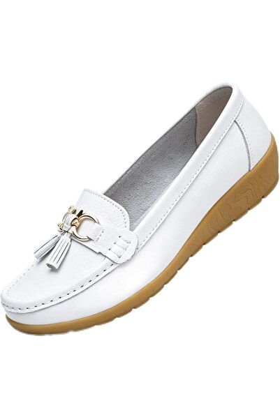 Generic Women's White Tassel Loafers Comfortable Slip-On Flats Casual Walking...