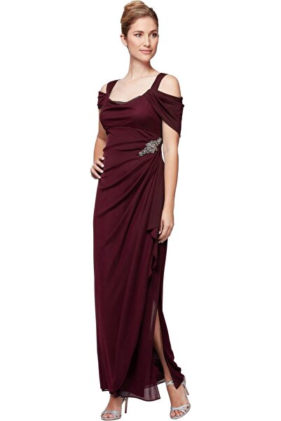 Alex Evenings Women's Long Cold Shoulder Dress (Petite and Regular Sizes)