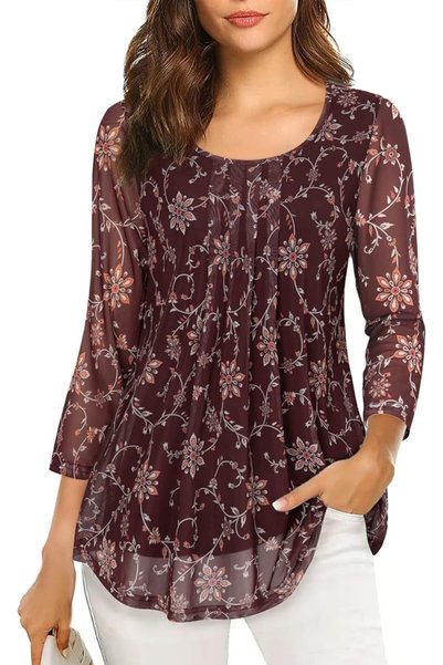 GENERAL VALOLIA Women's 3/4 Sleeve Tunic Tops Casual Loose Fit Floral Blouses...