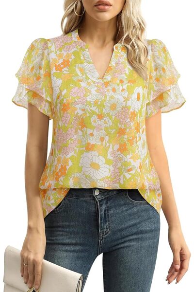 GENERAL Lotusmile Womens Dressy Chiffon Blouses Summer Puff Petal Short Sleev...