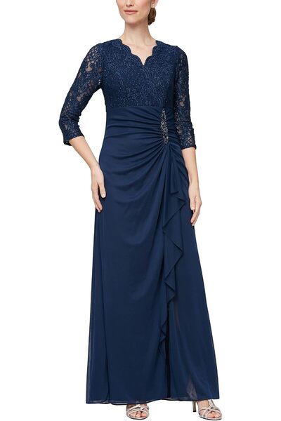 Alex Evenings womens Long Lace Top Empire Waist Dress Special Occasion Dress ...