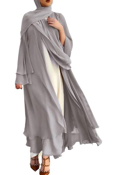 IWEMEK Women Chiffon Muslim Dress Middle East Arabian Robe Islamic Open Front...