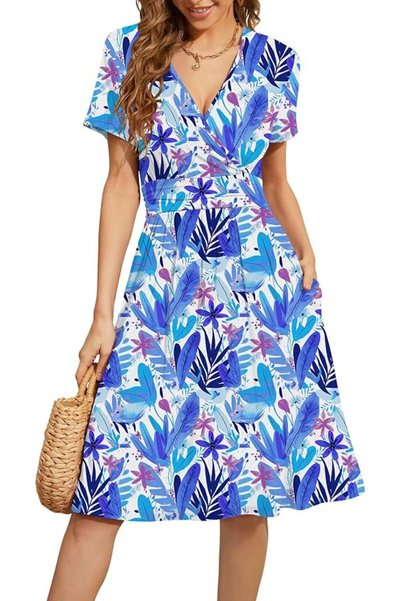 GENERAL WEACZZY Women's Summer Short Sleeve Casual Dresses V-Neck Floral Part...