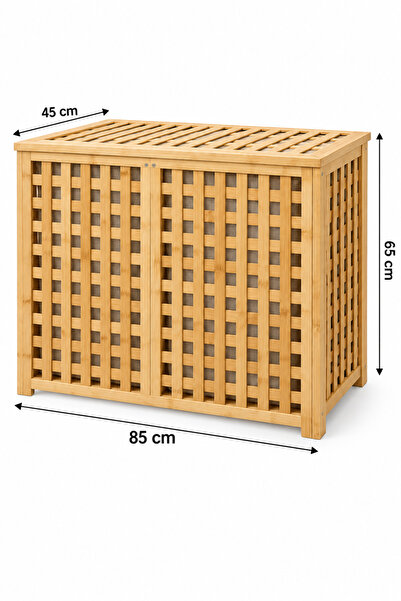 Karçiçeği Home Doğal Bambu 2 Bölmeli Kapaklı Kirli Çamaşır Sepeti 85×45×65 cm – Geniş Hacimli Banyo Düzenleyici