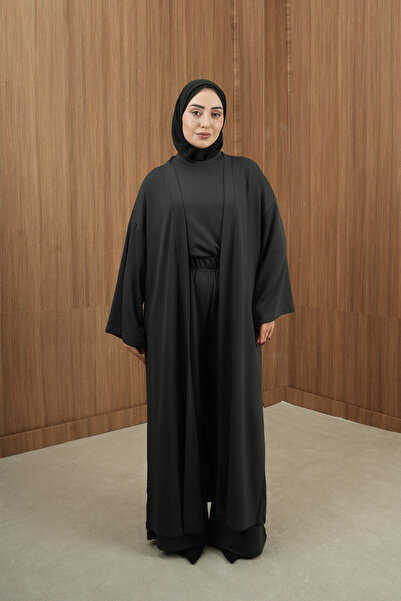 Rosto Fashion Hijab 3-Piece Set, Cardigan, Wide-Leg Pants, Blouse Abaya Set