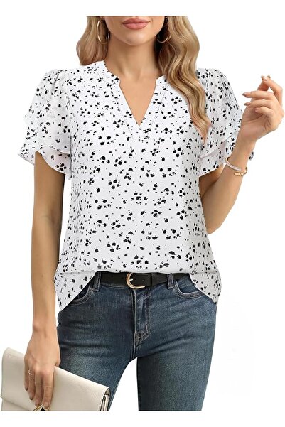 GENERAL Lotusmile Womens Dressy Chiffon Blouses Summer Puff Petal Short Sleev...