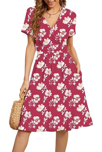 GENERAL WEACZZY Women's Summer Short Sleeve Casual Dresses V-Neck Floral Part...