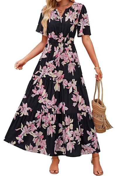 ZESICA Women's 2026 Summer Spring Floral Boho Maxi Dresses Casual Short Sleev...