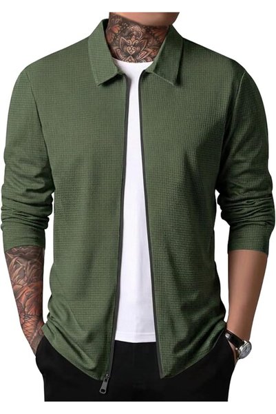 GENERAL PICKLION Men Casual Cardigan Sweaters Laydown Collar Zipper Closure S...