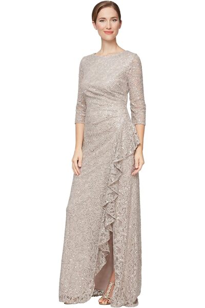 Alex Evenings womens Long Sleeveless Cascade Ruffle Detail Dress With Front S...