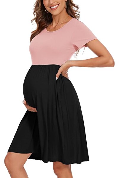 GENERAL Women's Short Sleeve Maternity Dress Patchwork Pregnancy Clothes with...