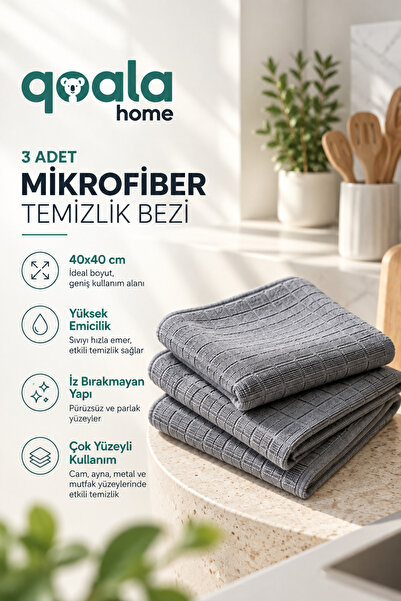 3 Adet Mikrofiber Mutfak Temizlik Bezi 40x40 cm Leke-Koku Yapmaz