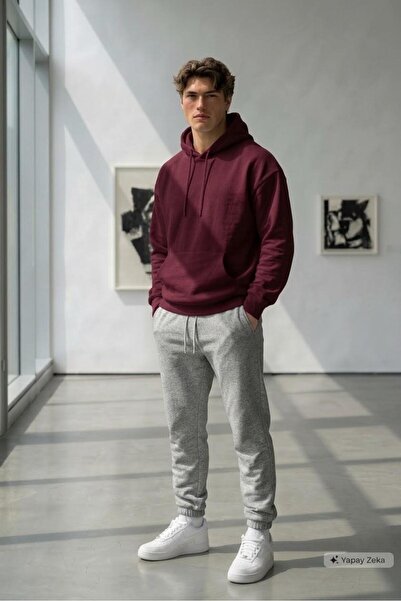 NO 601 Men's Burgundy Hooded Grimelange Tracksuit Set