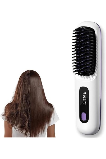 XICEN Cordless Hair Straightener Brush, Portable Rechargeable Straightening B...