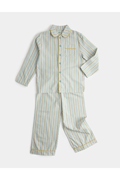 Marks & Spencer Saf Pamuklu Çizgili Rever Yaka Pijama Takımı