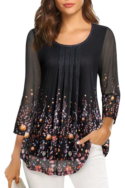 GENERAL VALOLIA Women's 3/4 Sleeve Tunic Tops Casual Loose Fit Floral Blouses...