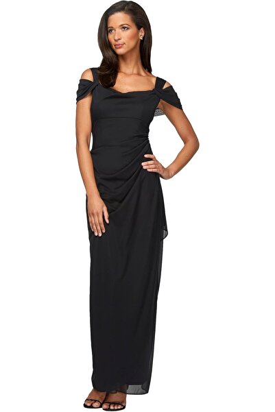 Alex Evenings Women's Long Cold Shoulder Dress (Petite and Regular Sizes)