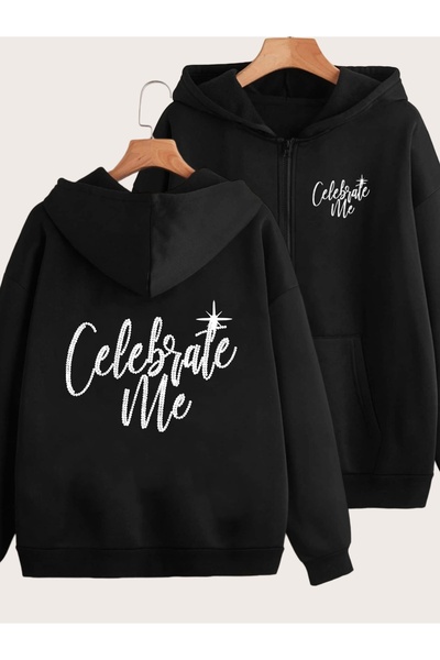 MITHRAS OUTDOORS Unisex Black Celebrate Me Back and Front Printed Zippered Sw...