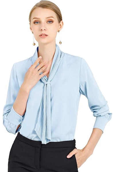 Allegra K womens Tie Neck Blouse Pleated