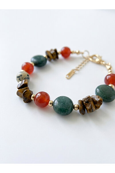 ILSA Natural Stone Bracelet - Carnelian, Tiger's Eye, Kiwi Jasper, and Green ...