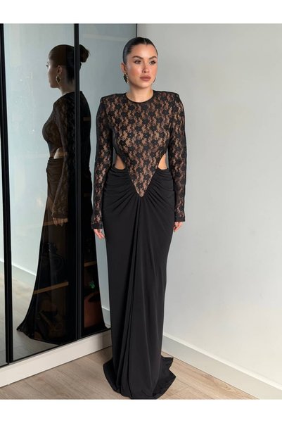 ROUPAS COLLECTİON Nuvela Dantel Detay Vatkalı Elbise