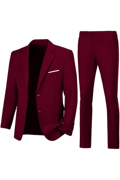 GENERAL Mens Slim Fit 2 Piece Suit Two Button Notched Lapel Solid Suit Jacket...