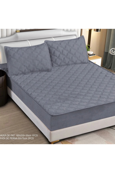 decorami Βελούδινο Καπιτονέ Κάλυμμα Στρώματος 180x200εκ., με 2 Μαξιλαροθήκες ...