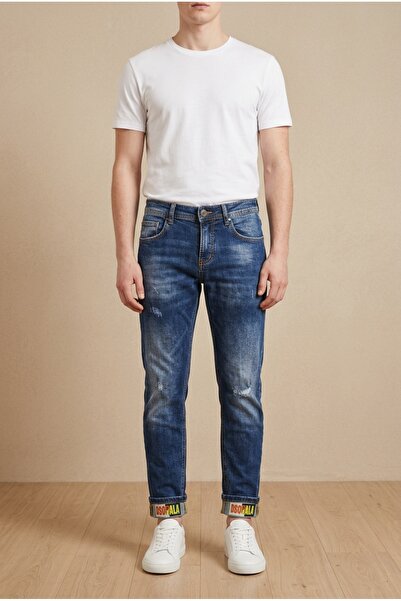 OEM Blugi barbati casual slim fit cu talie medie detalii distresate discrete ...