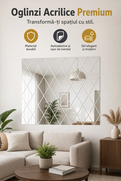 DeaL Set de 32 de oglinzi acrilice autoadezive Macvi 50 x 100 cm Argintii