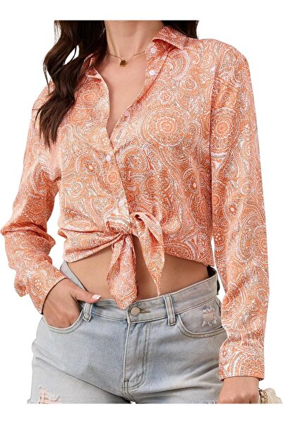 GENERAL Wrinkle-Resistant Silky Women Printed Button Down Shirt Long Sleeve