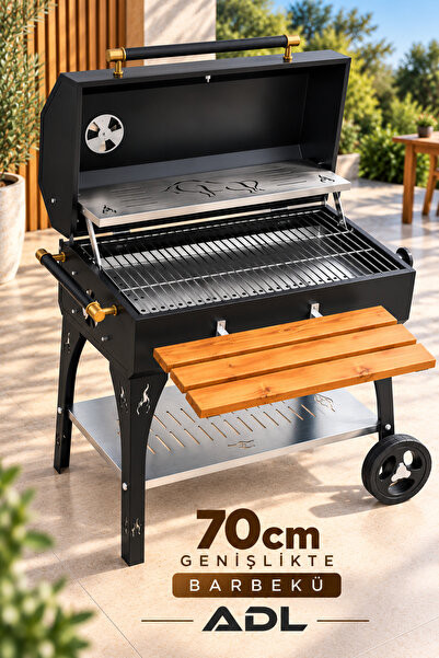 adlsteel 70 cm Genişliğinde Kapaklı Tekerlekli Metal Barbekü Mangal Izgaralı ...