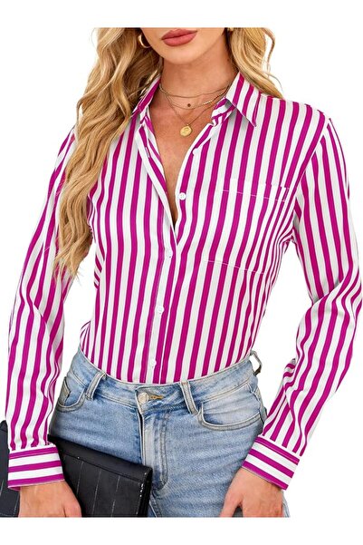 GENERAL Wrinkle-Resistant Silky Women Printed Button Down Shirt Long Sleeve