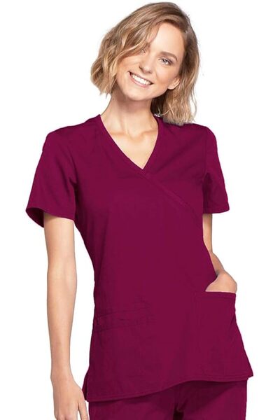 Cherokee Women's Mock Wrap Top Workwear Originals with Rib-Knit Back Panels W...