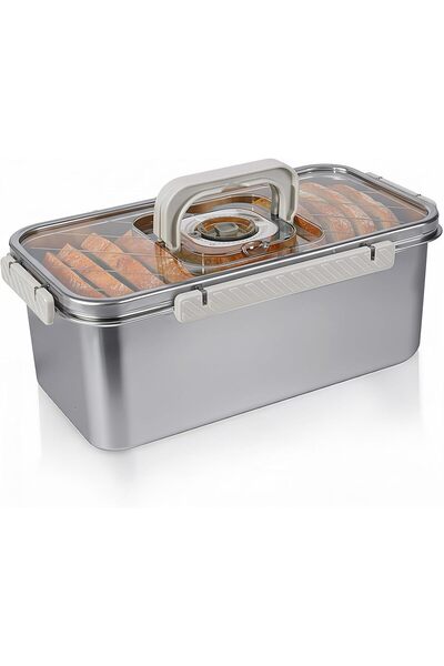 Generic Airtight 304 Stainless Steel Bread Box, with Lid Handle, Dishwasher S...