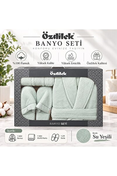 Özdilek Colourist Su Yeşili Kişisel Banyo Bornoz Seti (L Beden)