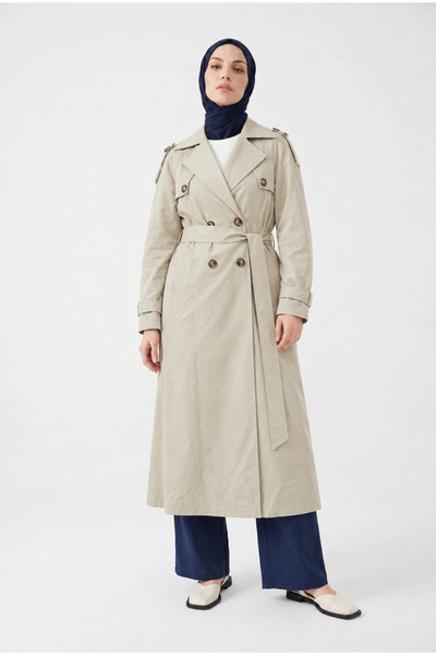 Armine TREND معطف طويل بحزام عند الخصر وياقة مزدوجة الصدر OLIVE 25KT720
