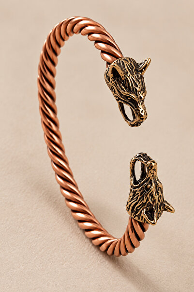 OSMANLI GÜMÜŞ Men's Copper Bracelet with Wolf Head Figure, Adjustable Copper ...