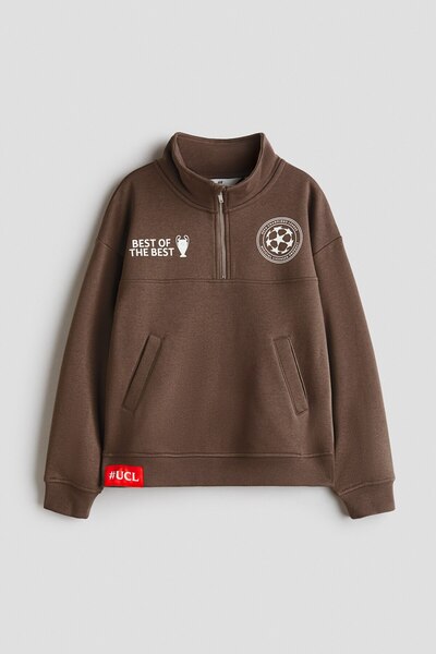 H&M Baskılı ve Yarım Fermuarlı Sweatshirt