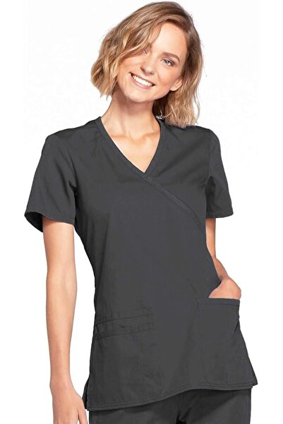 Cherokee Women's Mock Wrap Top Workwear Originals with Rib-Knit Back Panels W...